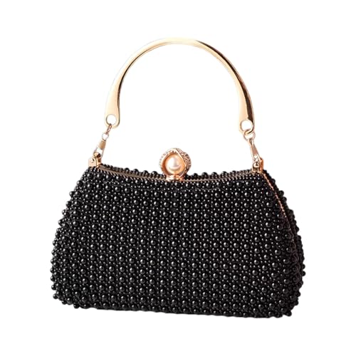 Abendtasche für Damen, mit Kettenriemen und Kunstperlen, modische Umhängetasche, Umhängetasche, für jedes Outfit, handgefertigte Abendtasche, Schwarz , One Size von Dasbsug
