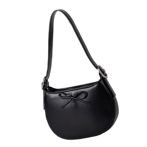 Achsel-Umhängetasche im koreanischen Stil mit Schleifen, elegante Unterarm-Geldbörse, Abendtasche, Handtasche für Pendler und Freizeit, Schleifen, Dekoration, Geldbörse, Schwarz , One Size von Dasbsug