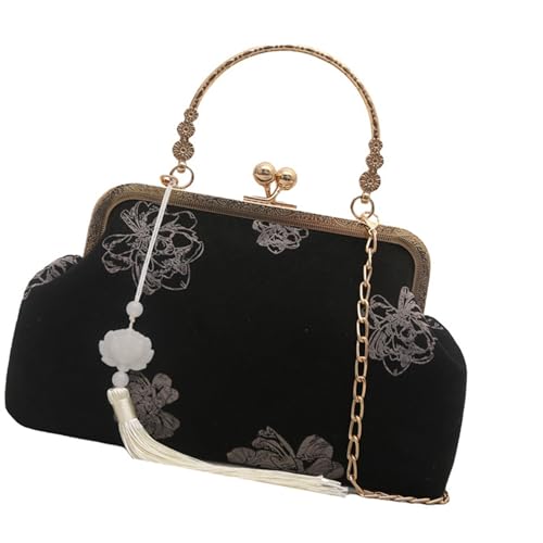 Chinesisch inspirierte Seidenkette, Umhängetasche mit zarten Nähten, geräumiges unverzichtbares Fach, luxuriöse chinesische Samt-Geldbörse, Schwarz , One Size Chinesisch inspirierte Seidenkette, Umhängetasche mit zarten Nähten, geräumiges unverzichtbares Fach, luxuriöse chinesische Samt-Geldbörse, Schwarz , One Size von Dasbsug