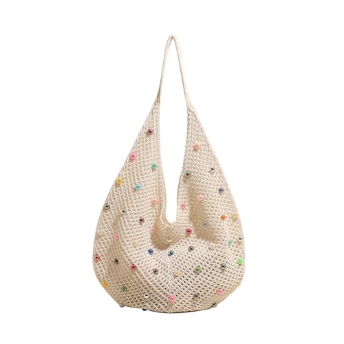 Damen-Umhängetasche, gehäkelt, Strand, schöne Achselhöhle, gestrickt, Unterarm, Meer, bunte Handtasche, Damen, Strand, Stricken, Achselmode, Handtasche, schöne Schulter, weiß, One Size von Dasbsug
