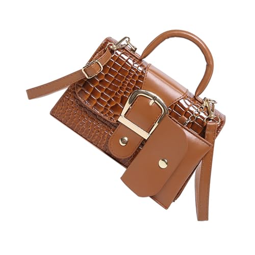 Dasbsug 2-teiliges Set mit geprägten Schultertaschen aus PU-Leder, elegante Damen-Handtasche, Crossbody-Tasche für stilvolle und praktische Verwendung, stilvolles Party-Accessoire, braun, One Size von Dasbsug
