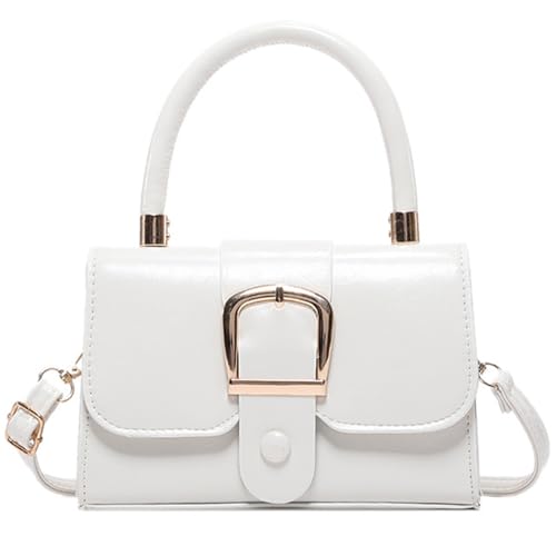 Dasbsug Auffällige einfarbige Handtasche für Damen, Umhängetasche, PU-Leder, Schultertasche, Geldbörse, für verschiedene Anlässe, lässige Einkaufstasche, weiß, One Size von Dasbsug