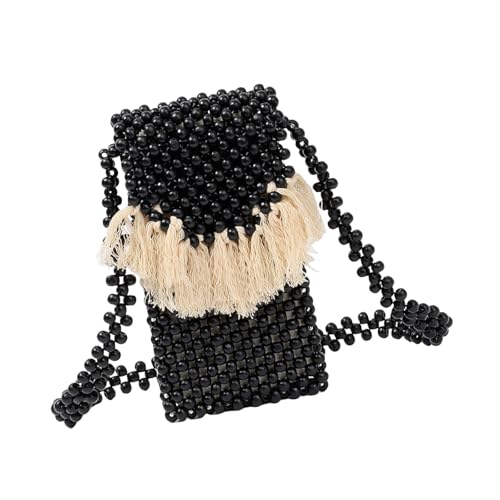 Dasbsug Bohomian Handtasche mit Holzperlen für Damen, elegante und stilvolle Umhängetasche, Schultertasche für Reisen und Strandausflüge, Strandurlaub, Schwarz , One Size von Dasbsug