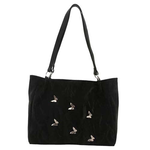 Dasbsug Damen Herbst Winter Schultertasche Schmetterling Achsel PU Leder Achsel Schüler Schule Große Kapazität Handtasche PU Leder Schulter für Frauen Große Kapazität Achsel Herbst Handtasche, Schwarz von Dasbsug