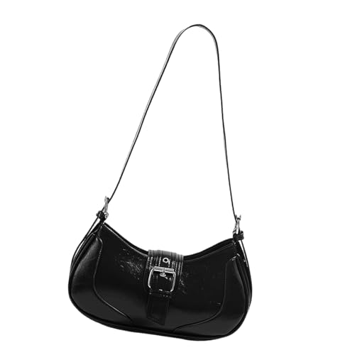 Dasbsug Damen Schultertasche Handtasche PU Leder Achseltaschen Achseltaschen Achseltasche mit Schnalle für tägliche Pendler oder lässige Reise Retro Clutch Handtasche, Schwarz , One Size von Dasbsug