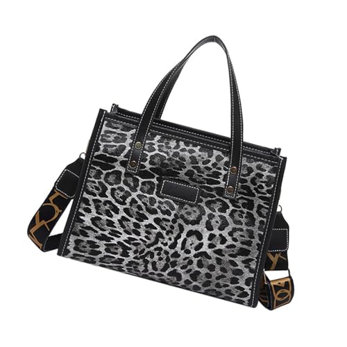 Dasbsug Damen Schultertasche aus PU-Leder, Leopardenmuster, lässige Handtasche, Tragegriff oben, für Shopping und Reisen, Schwarz , One Size von Dasbsug