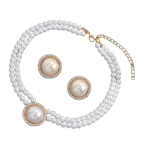 Dasbsug Einfaches, stilvolles Schmuck-Set aus Kunstperlen, tragbar, bequem für den täglichen Gebrauch, für den täglichen Gebrauch, Perlen, Ohrringe, Halskette von Dasbsug