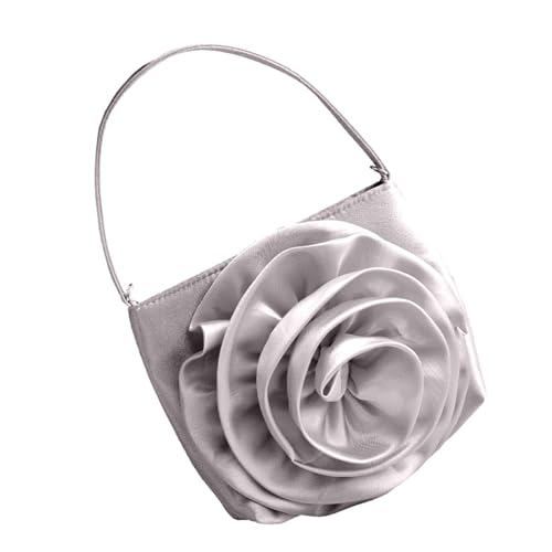 Dasbsug Elegante Abendtasche mit Kette für Damen, stilvolle Umhängetaschen, Blumenhandtasche für Hochzeiten und Cocktailpartys, bestickte Abendtasche, silber, Einheitsgröße von Dasbsug