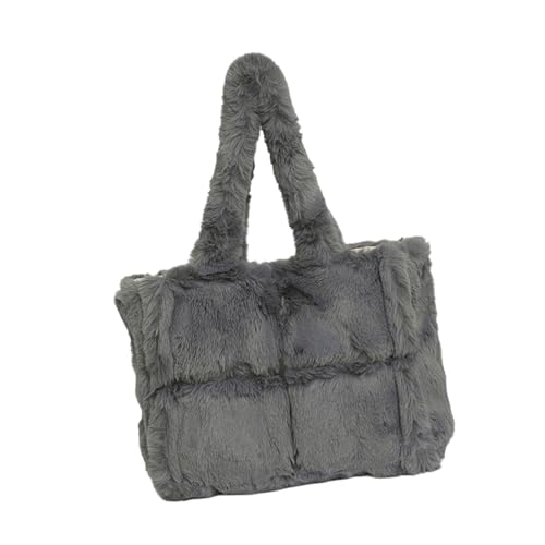 Dasbsug Große pelzige Shopper Schultertasche für Damen, Winter, gesteppte Handtasche, Plüsch-Griff oben, Geldbörse für den täglichen Gebrauch, pelzige Tasche, grau, One Size von Dasbsug