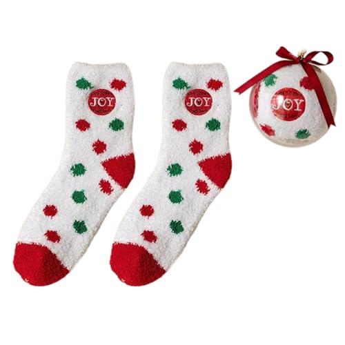 Dasbsug Korallen-Fleece-Hausschuh-Socken mit runden Bällen in Geschenkbox für Damen, dicke Thermo-Strumpfwaren, Weihnachts-Slipper, Gebogene Version von Do, Einheitsgröße von Dasbsug