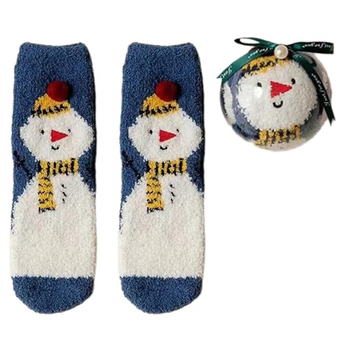 Dasbsug Korallen-Fleece-Hausschuh-Socken mit runden Bällen in Geschenkbox für Damen, dicke Thermo-Strumpfwaren, Weihnachts-Slipper, a, Einheitsgröße von Dasbsug