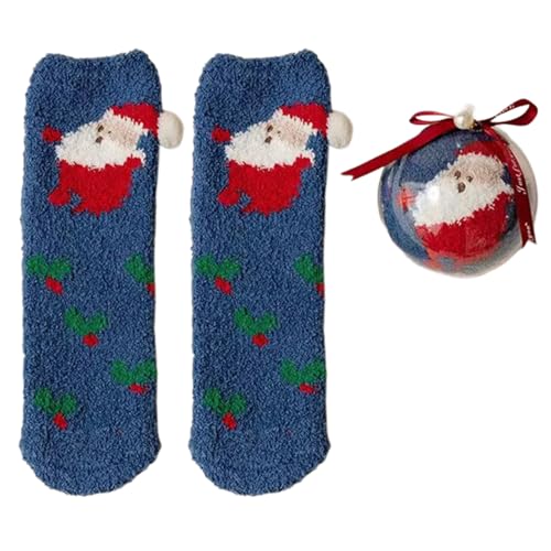 Dasbsug Korallen-Fleece-Hausschuh-Socken mit runden Bällen in Geschenkbox für Damen, dicke Thermo-Strumpfwaren, Weihnachts-Slipper, e, Einheitsgröße von Dasbsug