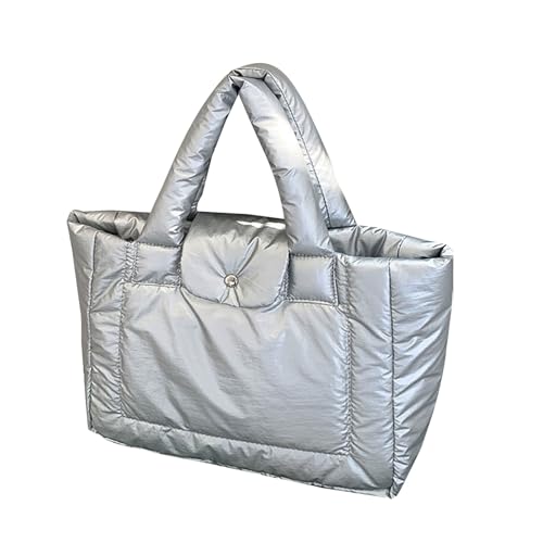 Dasbsug Lässige, weich gepolsterte Tasche mit viel Platz für Damen, gesteppte Handtasche mit Tragegriff oben, für Schule, Arbeit oder Einkauf, silber, One Size von Dasbsug