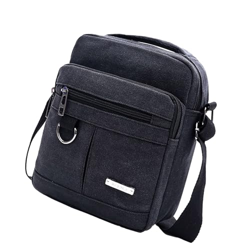 Dasbsug Lässige Herren-Handtasche aus Segeltuch für Pendler und kurze Reisen, kleine Umhängetasche, mehrere Taschen, Reißverschlüsse, lässige Crossbody-Tasche für Herren, Schwarz , One Size von Dasbsug