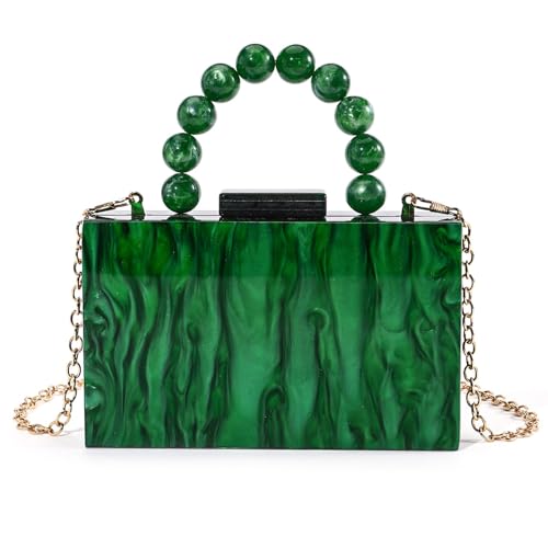 Dasbsug Luxuriöse Abendtasche aus Acryl mit abnehmbarer Kette für Hochzeit und gesellschaftliche Veranstaltungen, mit Perlengriff, Handtasche, Clutches, Geldbörse, Marmor-Muster, Handtasche, grün, One von Dasbsug
