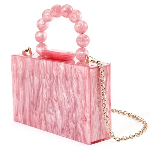 Dasbsug Luxuriöse Abendtasche aus Acryl mit abnehmbarer Kette für Hochzeit und gesellschaftliche Veranstaltungen, mit Perlengriff, Handtasche, Clutches, Geldbörse, Marmor-Muster, Handtasche, a, One von Dasbsug
