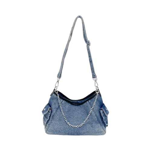 Dasbsug Luxuriöse Jeans-Umhängetasche, modische Abendtasche, lässige Unterarm-Geldbörse mit Kettenriemen zum Einkaufen und Verabredungen, geräumige Jean-Tasche, blau, One Size von Dasbsug
