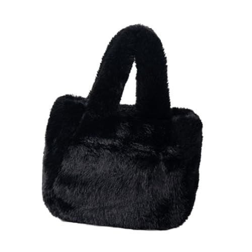 Dasbsug Mehrzweck-Schultertasche mit Tragegriff oben und verstellbarem Riemen, Kunstpelz, Fleece, kleiner Eimer, Handtasche, Plüsch-Geldbörse, Schwarz , One Size von Dasbsug