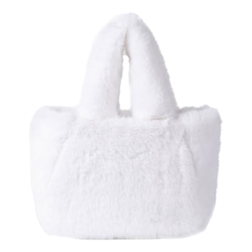 Dasbsug Mehrzweck-Schultertasche mit Tragegriff oben und verstellbarem Riemen, Kunstpelz, Fleece, kleiner Eimer, Handtasche, Plüsch-Geldbörse, beige, One Size von Dasbsug
