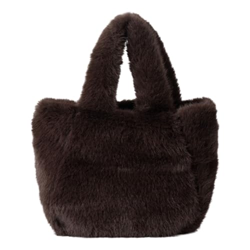 Dasbsug Mehrzweck-Schultertasche mit Tragegriff oben und verstellbarem Riemen, Kunstpelz, Fleece, kleiner Eimer, Handtasche, Plüsch-Geldbörse, coffee, One Size von Dasbsug