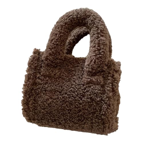 Dasbsug Mehrzweck-Schultertasche mit Tragegriff oben und verstellbarem Riemen, für Herbst und Winter, Kunst-Lammwolle, Fleece, kleine Handtasche, lässige Schultertasche, coffee, One Size von Dasbsug