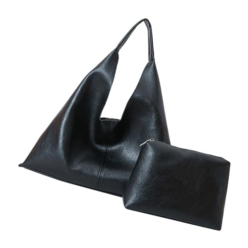 Dasbsug Modische Damen Große Unterarmtasche mit weichem PU-Leder Kleine Geldbörse Schulter für Arbeit oder College Elegante Damen, Schwarz , One Size von Dasbsug