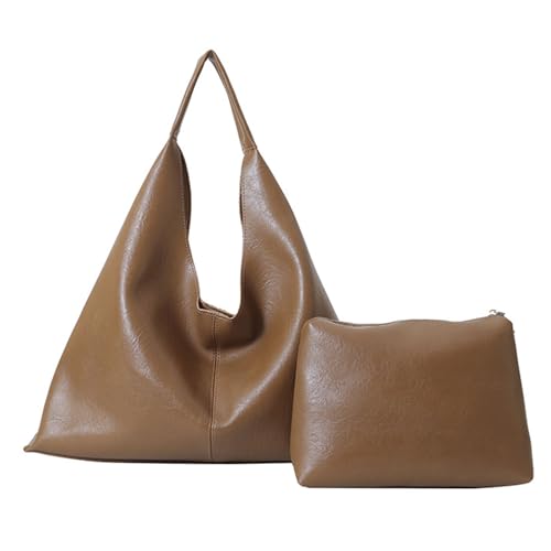 Dasbsug Modische Damen Große Unterarmtasche mit weichem PU-Leder Kleine Geldbörse Schulter für Arbeit oder College Elegante Damen, hellbraun, One Size von Dasbsug