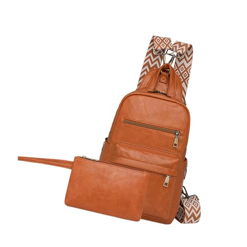 Dasbsug Modische Damen-Schultertasche und Make-up-Tasche, PU-Leder, Brusttaschen, geräumiger Rucksack für Einkaufen und Pendeln, professionelle Handtasche, Gelbbraun, One Size von Dasbsug