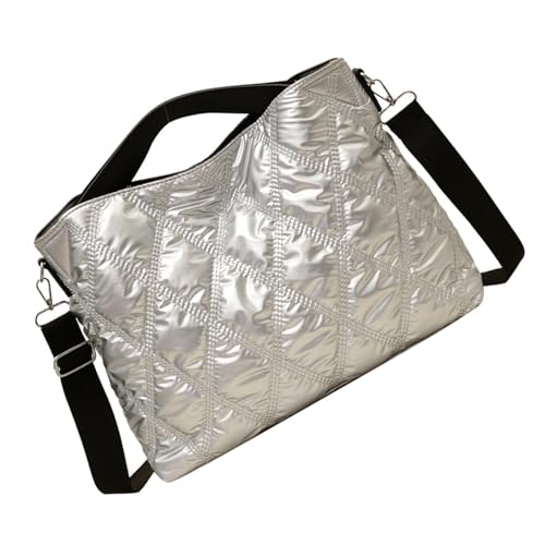 Dasbsug Modische Handtasche mit geometrischer Stickerei, leicht, Umhängetasche, mehrere Fächer, bequemer Griff, verschleißfest, praktische Umhängetasche, silber, One Size von Dasbsug