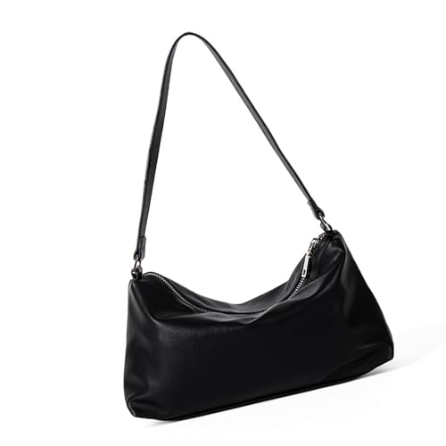 Dasbsug Schultertasche für Damen, Abendtasche, Handtasche, PU-Leder, Unterarmtasche mit Reißverschluss, einfache Handtasche mit Reißverschluss, Schwarz , One Size von Dasbsug