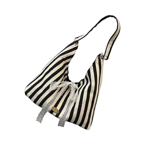 Dasbsug Schultertasche mit großem Fassungsvermögen, stilvolle Achselhöhle, gestreift, schlichter Tragegriff oben, trendige Handtasche, trendige Achselhöhle, einfache Handtasche, Pendeln, gestreifte von Dasbsug