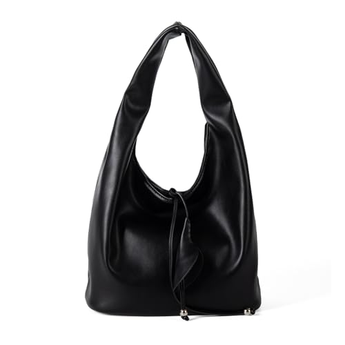 Dasbsug Stilvolle Slouchy Handtasche, großes Fassungsvermögen, PU-Leder, Arbeits-Umhängetasche, Unterarm-Geldbörse, für den täglichen Gebrauch und den Bürogebrauch, Schwarz , One Size von Dasbsug