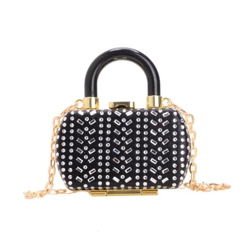 Dasbsug Stilvolle Strass-Dekoration, kleine Lippenstift-Tasche, Braut-Geldbörse für Damen, mit abnehmbarer Schulterkette, Luxus-Handtasche, Schwarz , One Size von Dasbsug