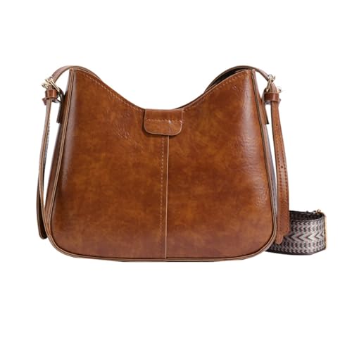 Dasbsug Stilvolle Umhängetasche aus PU-Leder für Damen, Crossbody-Tasche, breiter Riemen, Arbeitstasche für Pendler und Freizeitausflüge, braun, One Size von Dasbsug