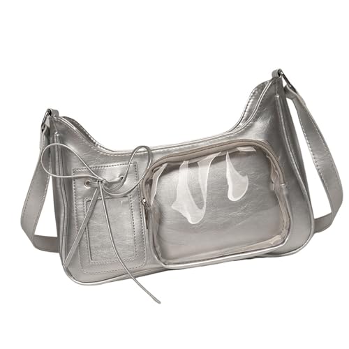 Dasbsug Stilvolle Umhängetasche mit Anime-Motiv für Damen, PU-Leder, Umhängetasche, Pendler, für Arbeit, Schule oder Einkaufen, Cosplay, Schulter, silber, One Size von Dasbsug