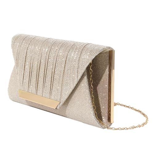 Dasbsug Stilvolle glitzernde Umschlag-Handtasche für Damen, Umhängetasche, Hochzeit, Crossbody-Tasche für Partys und Abendveranstaltungen, funkelnde Abendtasche, champagnerfarben, One Size von Dasbsug