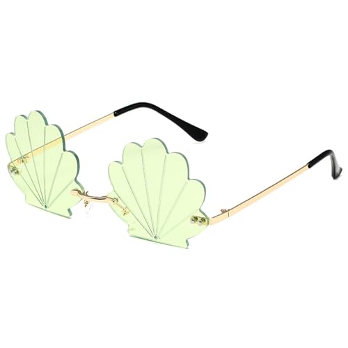 Dasbsug Stilvolle randlose Muschel-Sonnenbrille für Jugendliche und Erwachsene, für Musik-Festivals und Partys, Feiern, Muschelform, Gold Frame Green She von Dasbsug