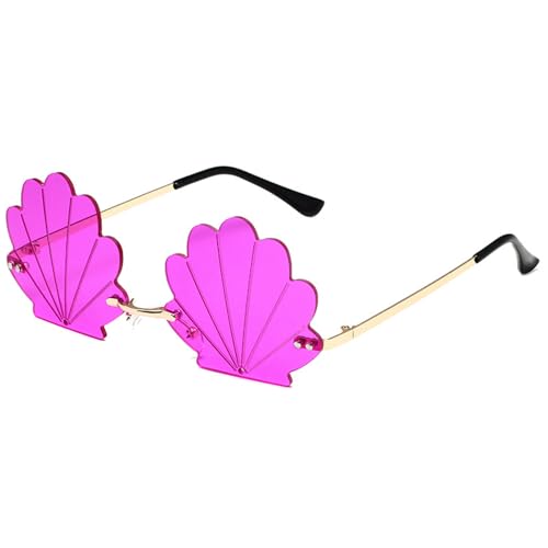 Dasbsug Stilvolle randlose Muschel-Sonnenbrille für Jugendliche und Erwachsene, für Musik-Festivals und Partys, Feiern, Muschelform, Goldener Rahmen, Violett von Dasbsug