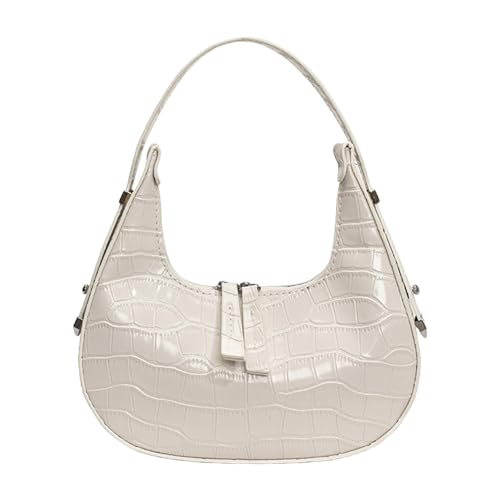 Dasbsug Trendige Abendtasche Party Schultertasche PU Leder Handtasche Glänzende Oberfläche Unterarm für verschiedene Anlässe Steinstruktur, weiß, One Size von Dasbsug