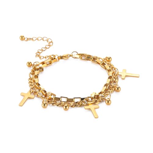Dasbsug Trendige Kreuze Anhänger Damen Trendy Kreuze Anhänger Elegant Doppellagiges Armband Zubehör geschichtet für Frauen, Einheitsgröße, Wie beschrieben von Dasbsug
