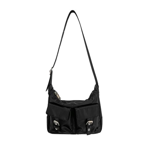 Dasbsug Trendige Nylon-Unterarmtasche für Damen und Mädchen, große Kapazität, Umhängetasche, Umhängetasche, Umhängetasche, zum Einkaufen und Pendeln, ästhetische Tasche, Schwarz , One Size von Dasbsug
