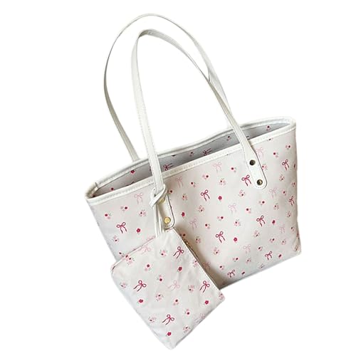 Dasbsug Trendige bedruckte Schleifen-Handtaschen, Mehrzweck-Arbeitstasche, geräumiger Innenraum für Profis, bequemer Schultergurt, stilvolles Schleifen-Design, Handtasche, weiß, One Size von Dasbsug