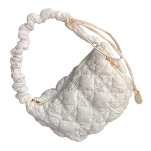 Dasbsug Trendige gesteppte Puffer-Handtasche, Nylon-Form, Crossbody-Tasche mit verstellbarem Riemen, bequeme Umhängetasche, Mond-Umhängetasche, weiß, One Size von Dasbsug