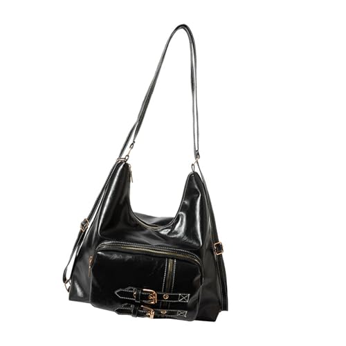 Dasbsug Umhängetasche aus PU-Leder für Damen und Mädchen, bequeme und praktische Umhängetasche, Handtasche, Schultaschen, lässiger Rucksack, trendige College-Tasche, Schwarz , One Size von Dasbsug