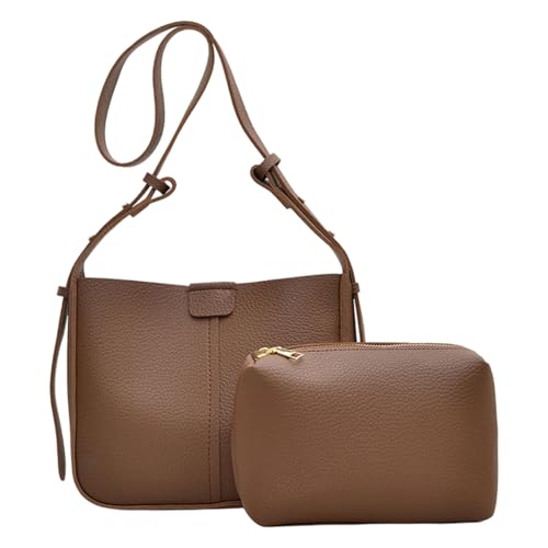 Dasbsug Umhängetasche mit großer Kapazität für Damen, Eimer, Pendeln, stilvolle Schultertasche, PU-Leder, Kuriertasche für Damen, große Kapazität, schlichter Eimer, PU-Leder, Kaffeebraun, One Size von Dasbsug