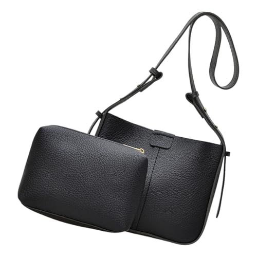 Dasbsug Umhängetasche mit großer Kapazität für Damen, Eimer, Pendeln, stilvolle Schultertasche, PU-Leder, Kuriertasche für Damen, große Kapazität, schlichter Eimer, PU-Leder, Schwarz , One Size von Dasbsug