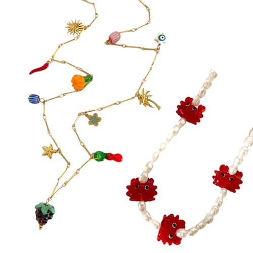 Dasbsug Verstellbare Schlüsselbeinkette, mehrlagiger Schmuck, bunte Glasperlen, Edelstahl-Halskette für lässige, elegante Outfits, stapelbare Halskette aus Edelstahl von Dasbsug