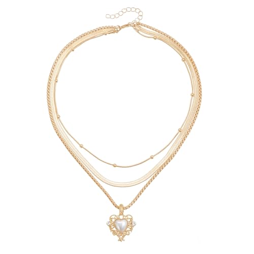 Dasbsug Vintage-inspirierte, mehrlagige Herz-Halskette mit Perlen und Kristallen für Schichtschmuck, sieht elegante Halskette für Partys aus von Dasbsug