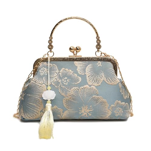 Dasbsug Vintage-inspirierte chinesische Cheongsam-Umhängetasche mit moderner Kette, Umhängetasche, Handtasche für Damen, Schnalle und Kette, blau, One Size von Dasbsug