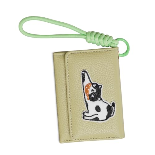 Dasbsug Zeitgenössische kurze Geldbörse mit Katzenmotiv, leichtes PU-Stoff. Kartenorganizer, tragbare Handtaschen-Accessoire, niedliche Katzen-Geldbörse mit kurzem Riemen, lichtgrün, Mass Beauty von Dasbsug